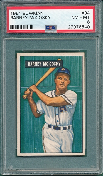 1951 Bowman #84 Barney McCosky PSA 8 