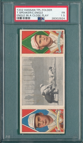 1912 T202 Engle In A Close Play Engle/Speaker, Hassan Cigarettes PSA 1.5