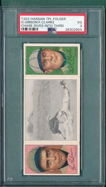 1912 T202 Chase Dives Into Third Gibson/Clarke Hassan Cigarettes PSA 3