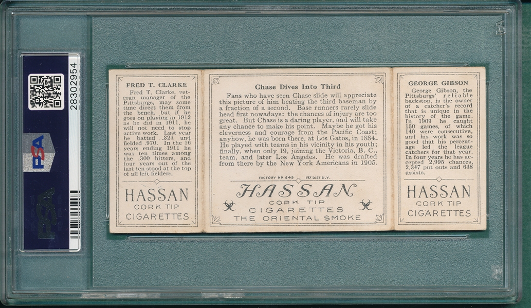 1912 T202 Chase Dives Into Third Gibson/Clarke Hassan Cigarettes PSA 3