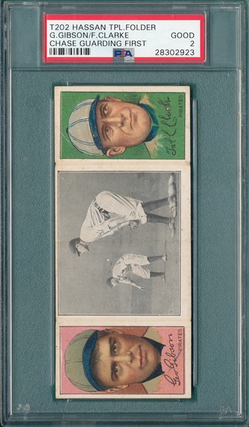 1912 T202 Chase Guarding First, Gibson/Clarke Hassan Cigarettes PSA 2