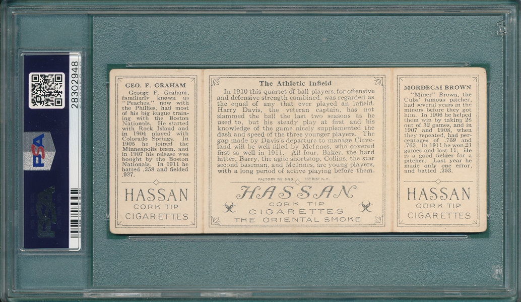 1912 T202 The Athletic Infield, Graham/M. Brown, Hassan Cigarettes PSA 3