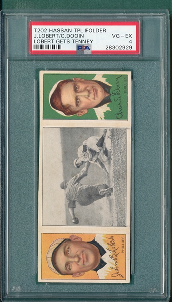 1912 T202 Lobert Gets Tenney, Lobert/Dooin, Hassan Cigarettes PSA 4