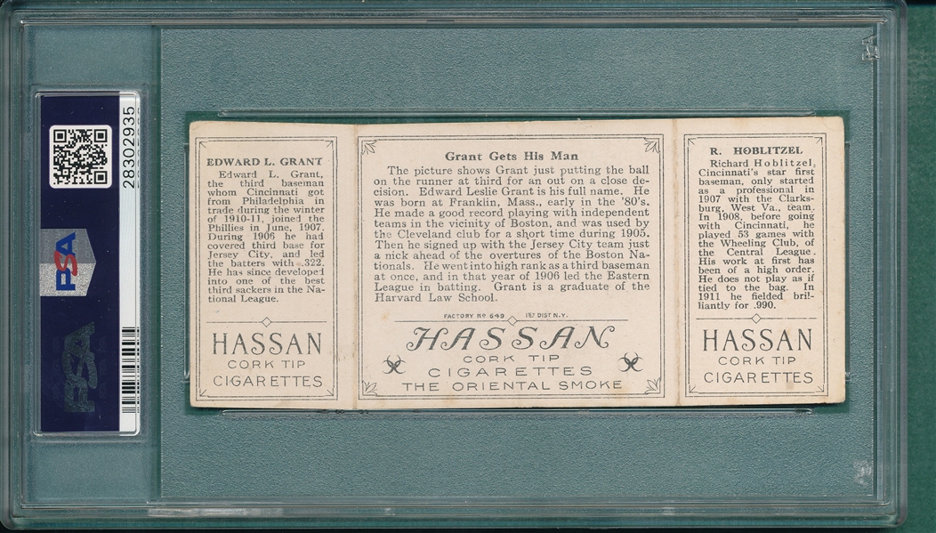 1912 T202 Grant Gets His Man, Hoblitzel/Grant, Hassan Cigarettes PSA 4