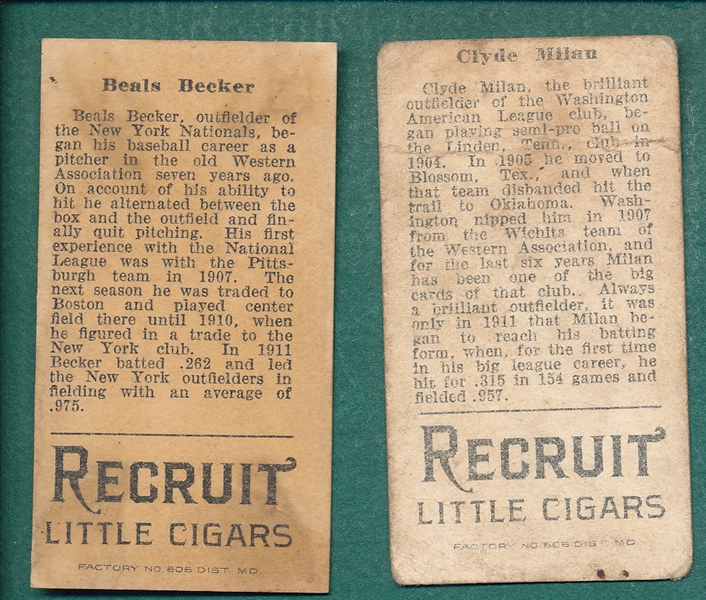 1912 T207 Becker & Milan Recruit Little Cigars, Lot of (2)
