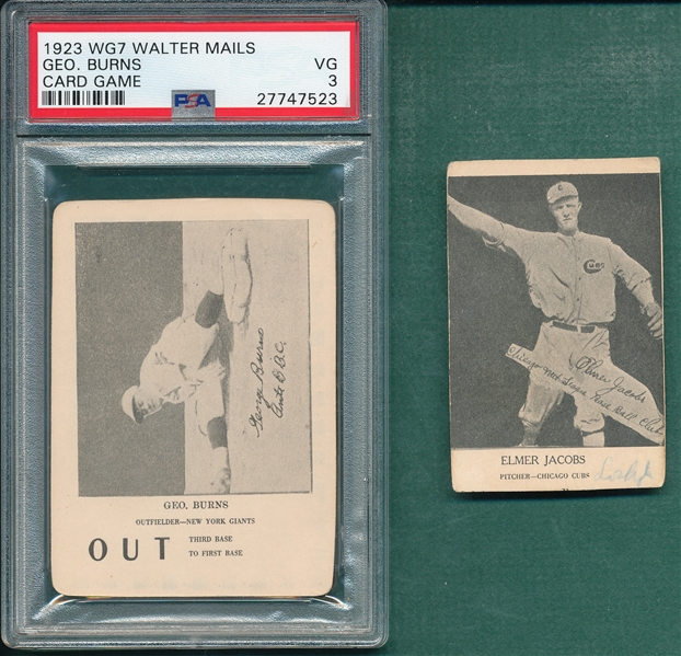 1923 WG7 Jacobs & Burns, Walter Mails Card Game, Lot of (2) PSA