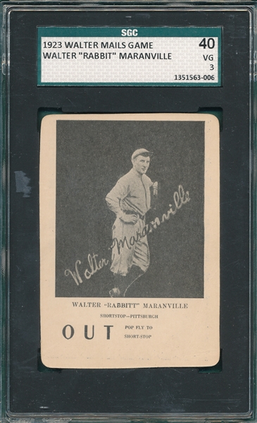 1923 WG7 Rabbit Maranville, Walter Mails Card Game, SGC 40