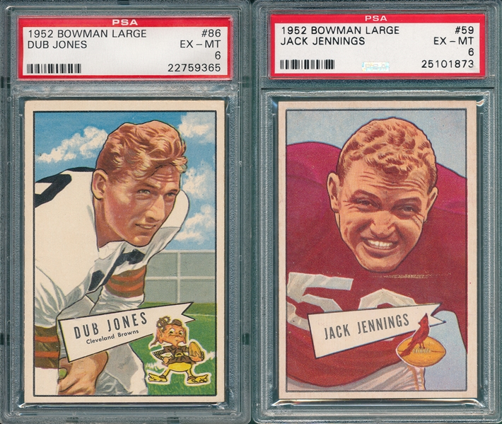 1952 Bowman Large #59 Jack Jennings & #86 Dub Jones, Lot of (2) PSA 6