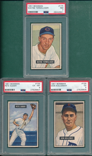 1951 Bowman #105, #154 & #175, Lot of (3) PSA