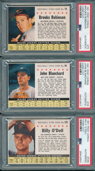1961 Post Cereal Lot of (6) W/ #75 Brooks Robinson PSA