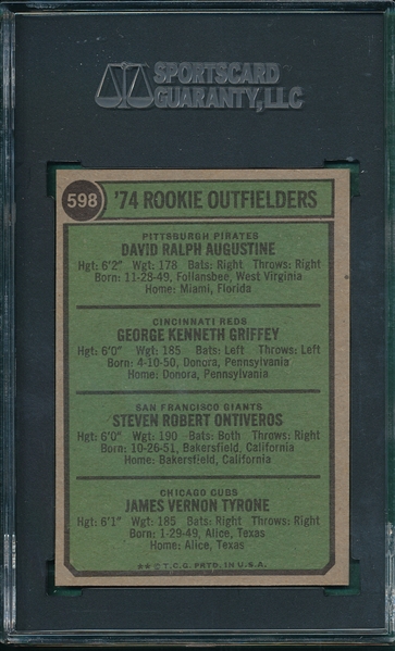 1974 Topps #398 Sims With Griffey, Rookie, Back, SGC 92 *Wrong Back*