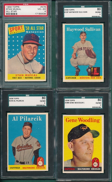 1958 Topps Lot of (4), W/#476 Musial, AS SGC/PSA