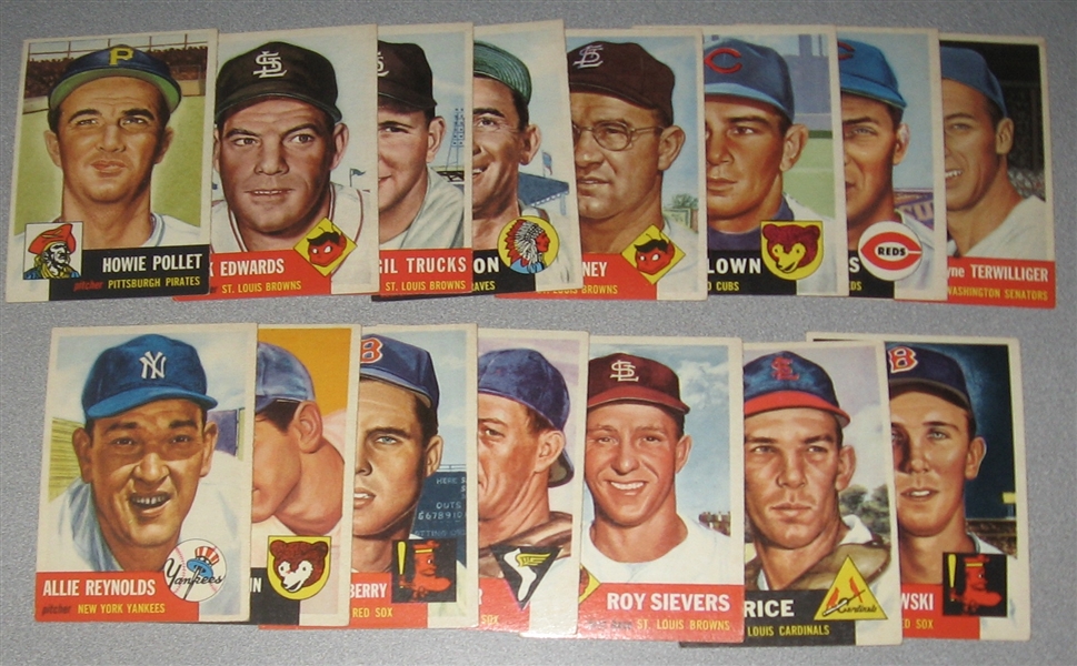 1953 Topps Lot of (19) W/ #141 Allie Reynolds *Crease  Free*