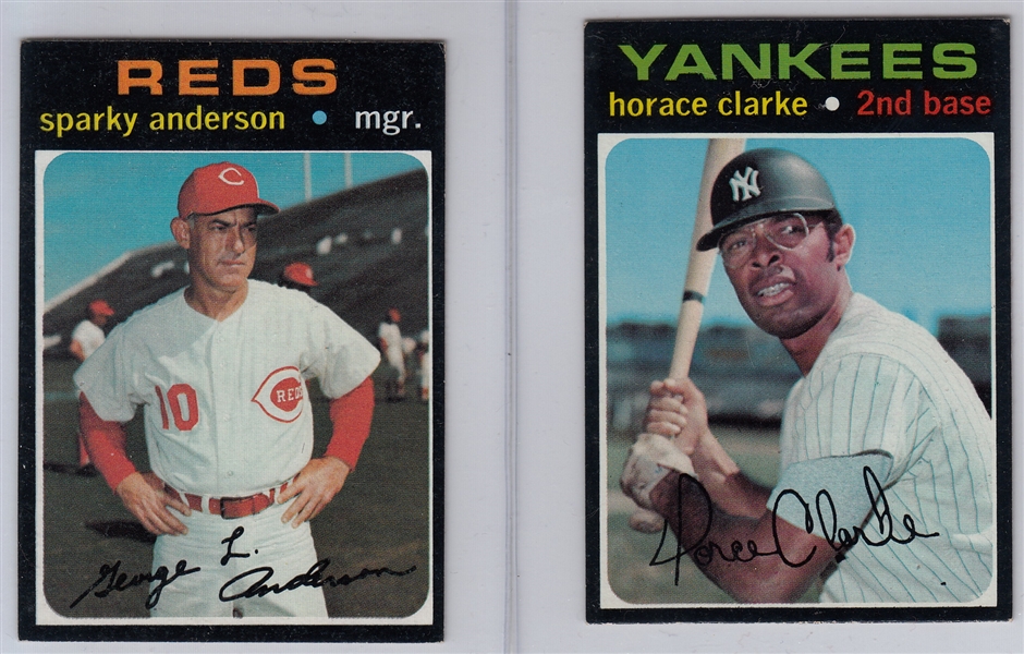 1971 Topps #688 Sparky Anderson and #715 Clarke, Lot of (2) Hi #, Short Prints