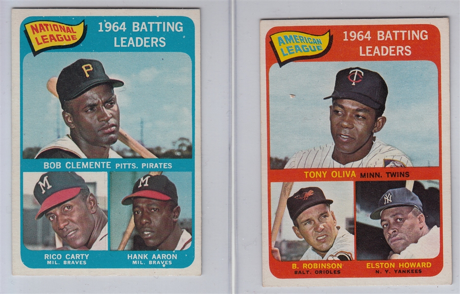 1965 Topps #1 AL Batting & #2 NL Batting Leaders W/ Clemente/Aaron, Lot of (2)