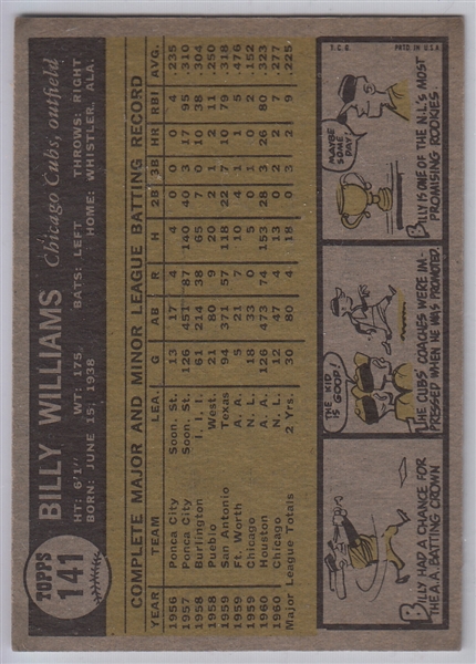 1961 Topps #141 Billy Williams, Rookie