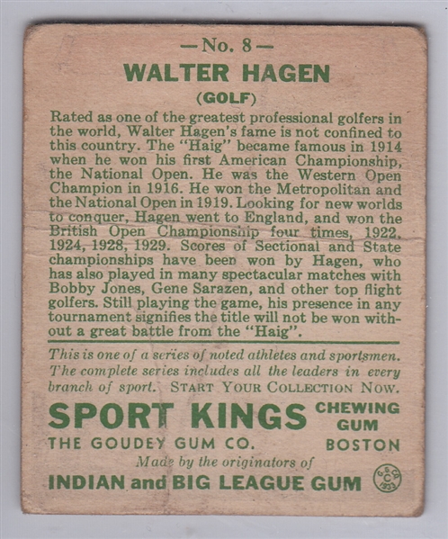 1933 Sport Kings #8 Walter Hagen