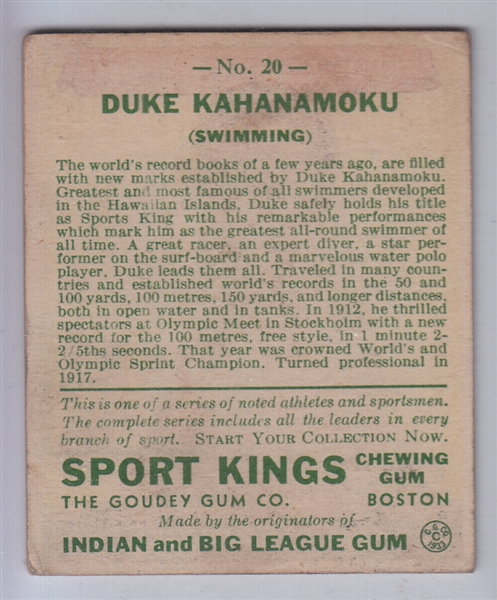 1933 Sport Kings #20 Duke Kahanamoku