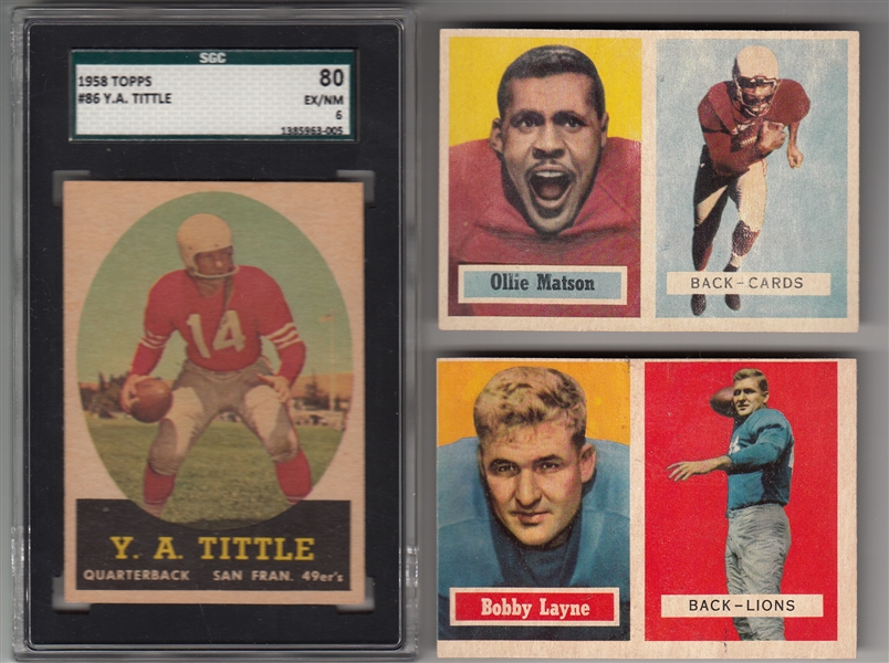 1957-58 Topps FB Lot of (9) W/ #86 Tittle SGC 80