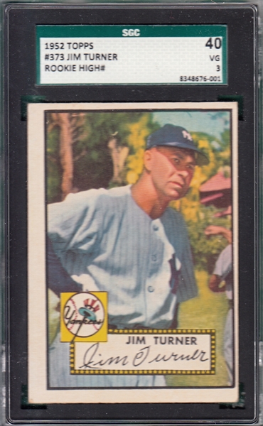 1952 Topps #373 Jim Turner SGC 40 *Hi #* 
