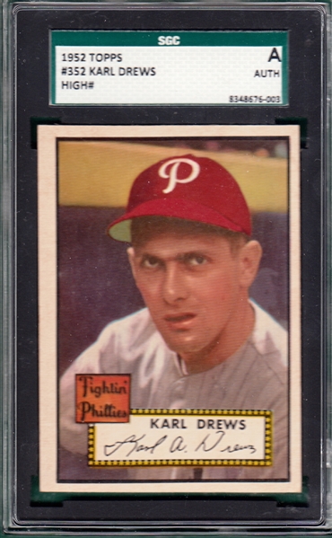 1952 Topps #352 Karl Drews SGC Authentic *Hi #* 