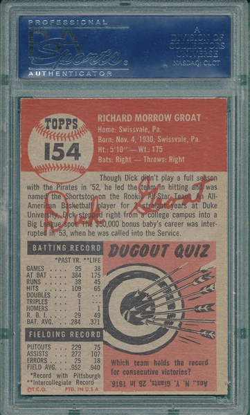 1953 Topps #154 Dick Groat PSA 8 (OC) 
