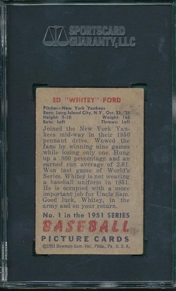 1951 Bowman #1 Ed Whitey Ford SGC 40 *Rookie*