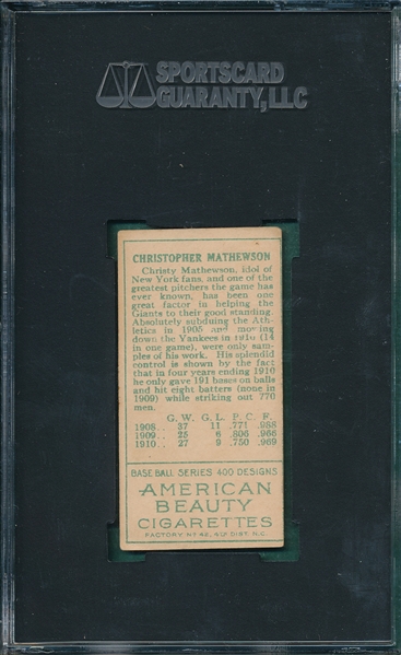 1911 T205 Christy Mathewson American Beauty Cigarettes SGC 30