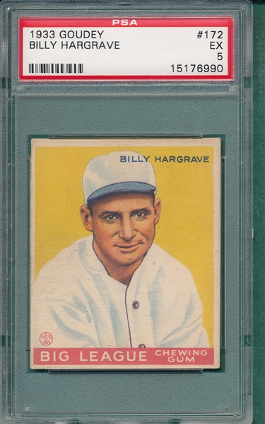 1933 Goudey #172 Billy Hargrave PSA 5