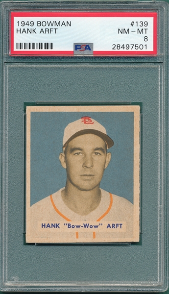 1949 Bowman #139 Hank Arft PSA 8 
