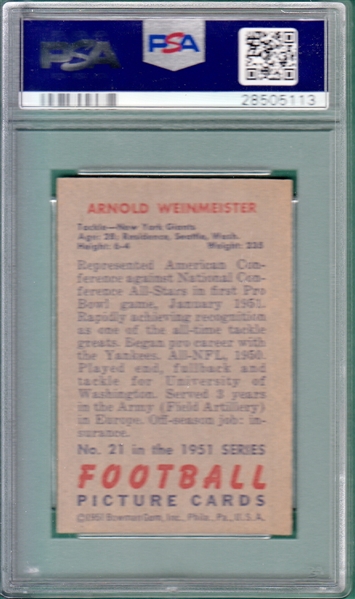 1951 Bowman FB #21 Arnie Weinmeister PSA 7 *Rookie*