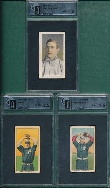 1910-11 M116 Bescher, T212-2 Steen & T212-3 Henderson, Lot of (3), GAI