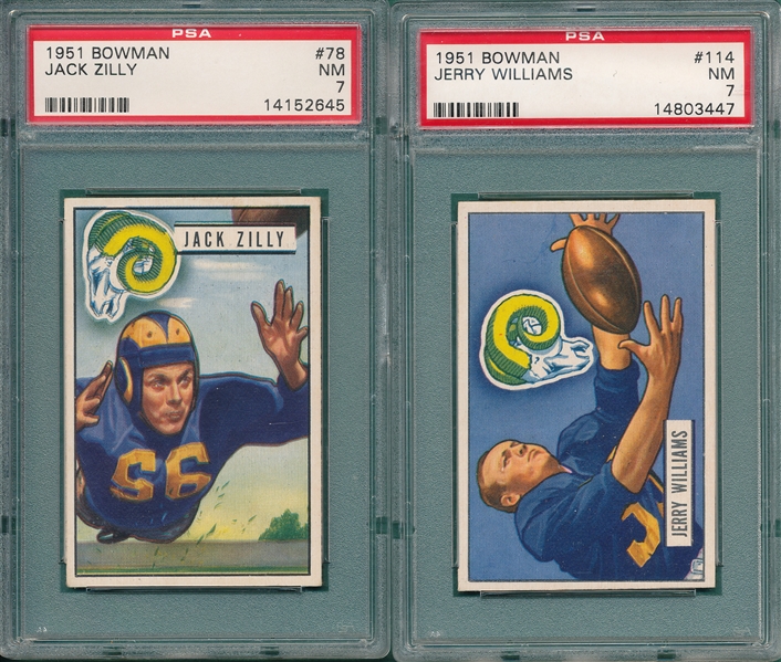 1951 Bowman FB #78 Zilly & #114 Williams, Lot of (2) PSA 7