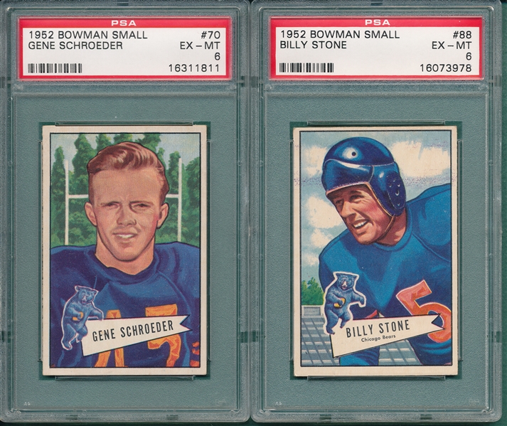 1952 Bowman Small FB #70 Schroeder & #88 Stone, Lot of (2) PSA 6