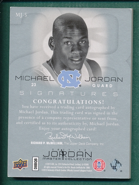 2012 UD MJ-5 Jordan Master Collection UNC, Michael Jordan, Signed, 22/23