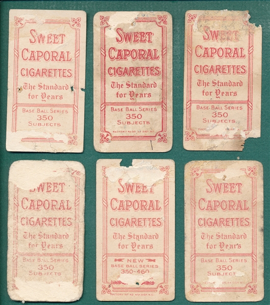 1909-1911 T206 Sweet Caporal Cigarettes, Lot of (6) W/ Kelley