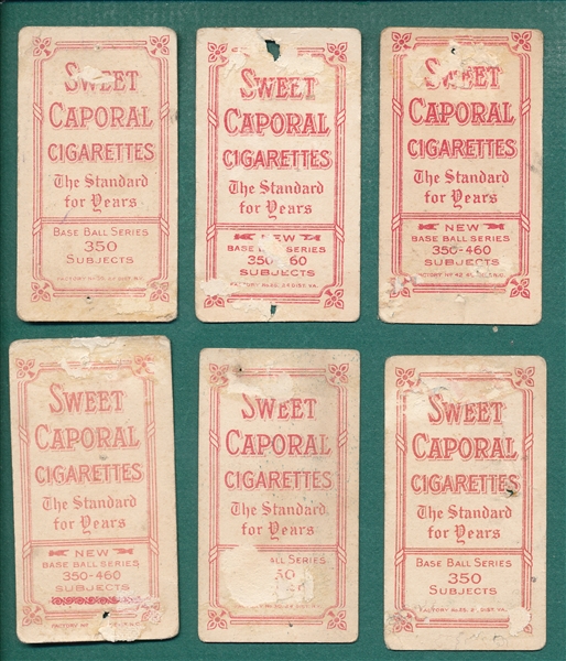 1909-1911 T206 Sweet Caporal Cigarettes, Lot of (6) W/ Wllis, Portrait