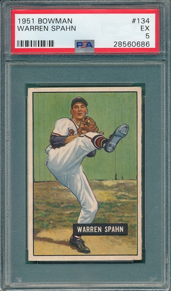 1951 Bowman #134 Warren Spahn PSA 5
