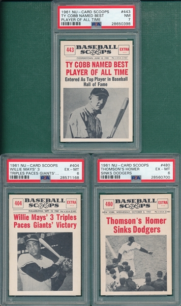 1961 Nu-Cards Baseball Scoops Lot of (12) W/ #443 Cobb PSA 7