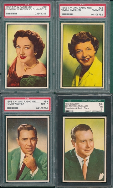 1953 Bowman TV & Radio NBC Lot of (8) W/ #24 Smollen PSA 8