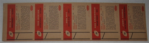 1960 Fleer Football Uncut Strip of (5) Cards