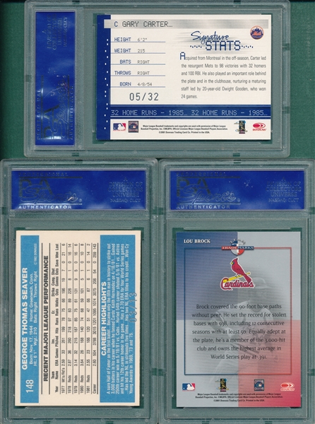 2001-2002 Donruss Signature Cards Brock, Carter & Seaver, Lot of (3) PSA