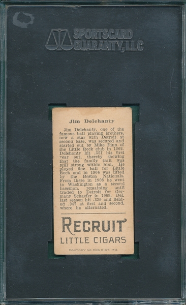 1912 T207 Delehanty, Jim, Recruit Little Cigars SGC 30