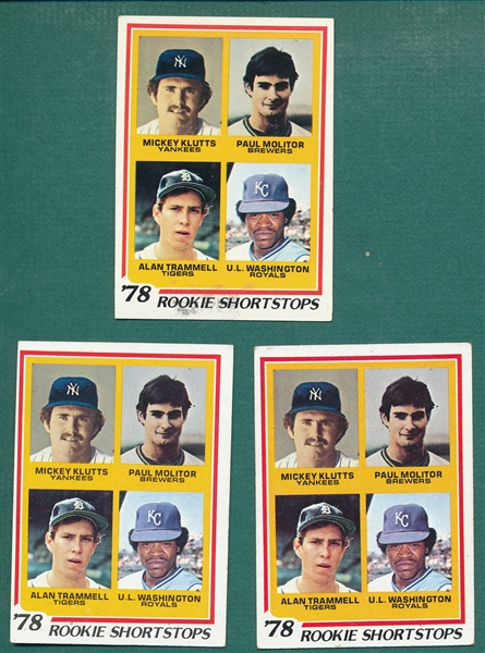 1978 Topps #707 Trammell/Molitor, Rookie, Lot of (3)