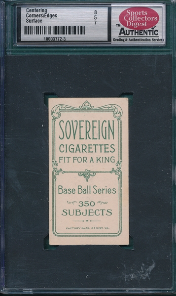 1909-1911 T206 Stovall, Portrait, Sovereign Cigarettes SCD 5.5