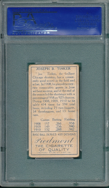 1911 T205 Tinker Piedmont Cigarettes PSA 4