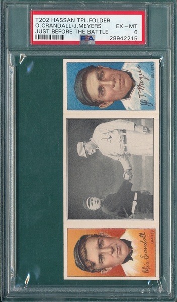 1912 T202 Just Before the Battle Crandall/Meyers, Hassan Cigarettes PSA 6