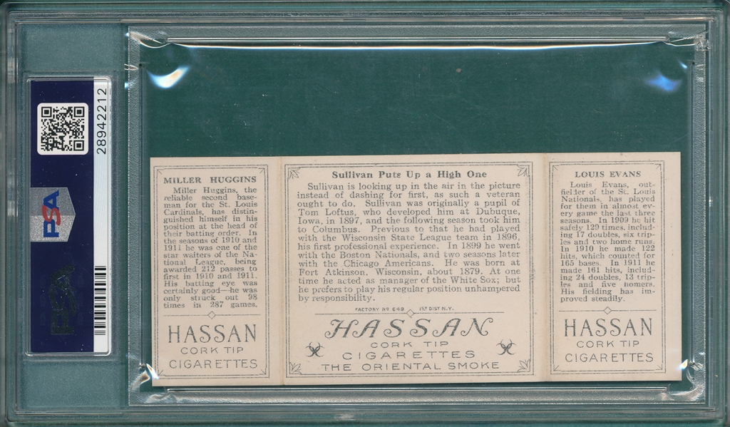1912 T202 Sullivan Puts Up A High One, Evans/Huggins, Hassan Cigarettes PSA 4