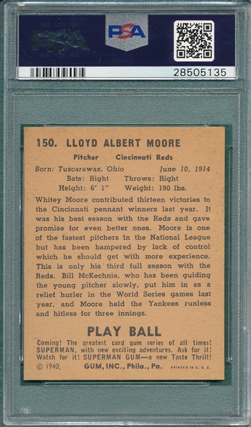 1940 Play Ball #150 Whitey Moore PSA 8