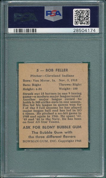1948 Bowman #5 Bob Feller PSA 6